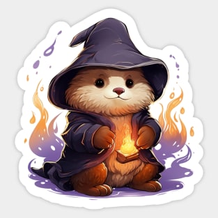 Sea Otter Wizard conjures fire Sticker